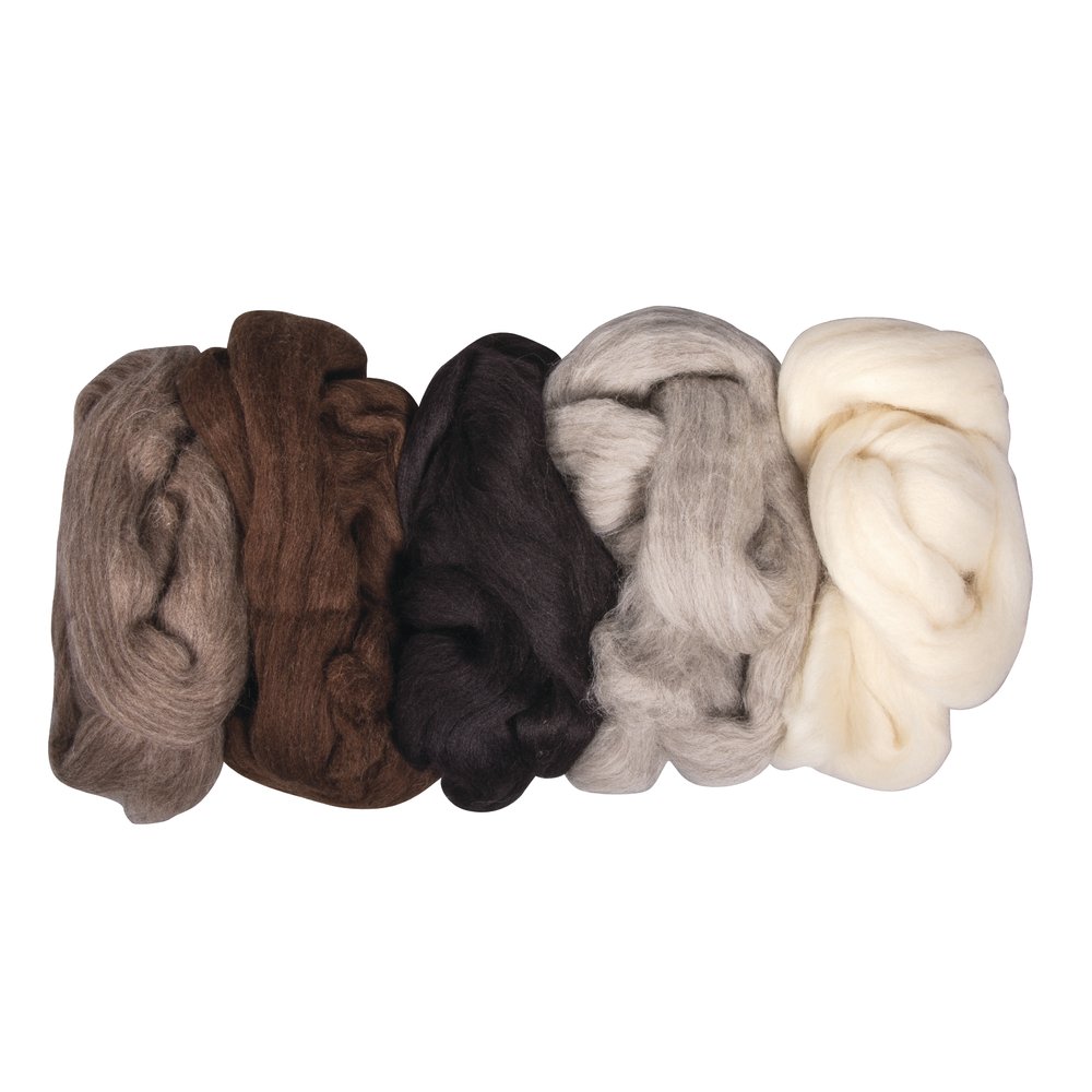 Rayher 53879000 Set of 5 Natural Wool Tops for Felting, Soft Roving for Weaving and Spinning, 25 g Each, 100% Wool