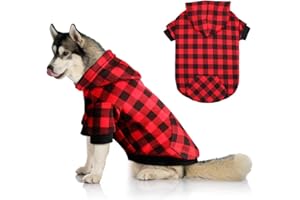 MTLIEPTE Red Plaid Dog Hoodie Sweater for Large Dogs Pet Clothes with Hat and Pocket（L）