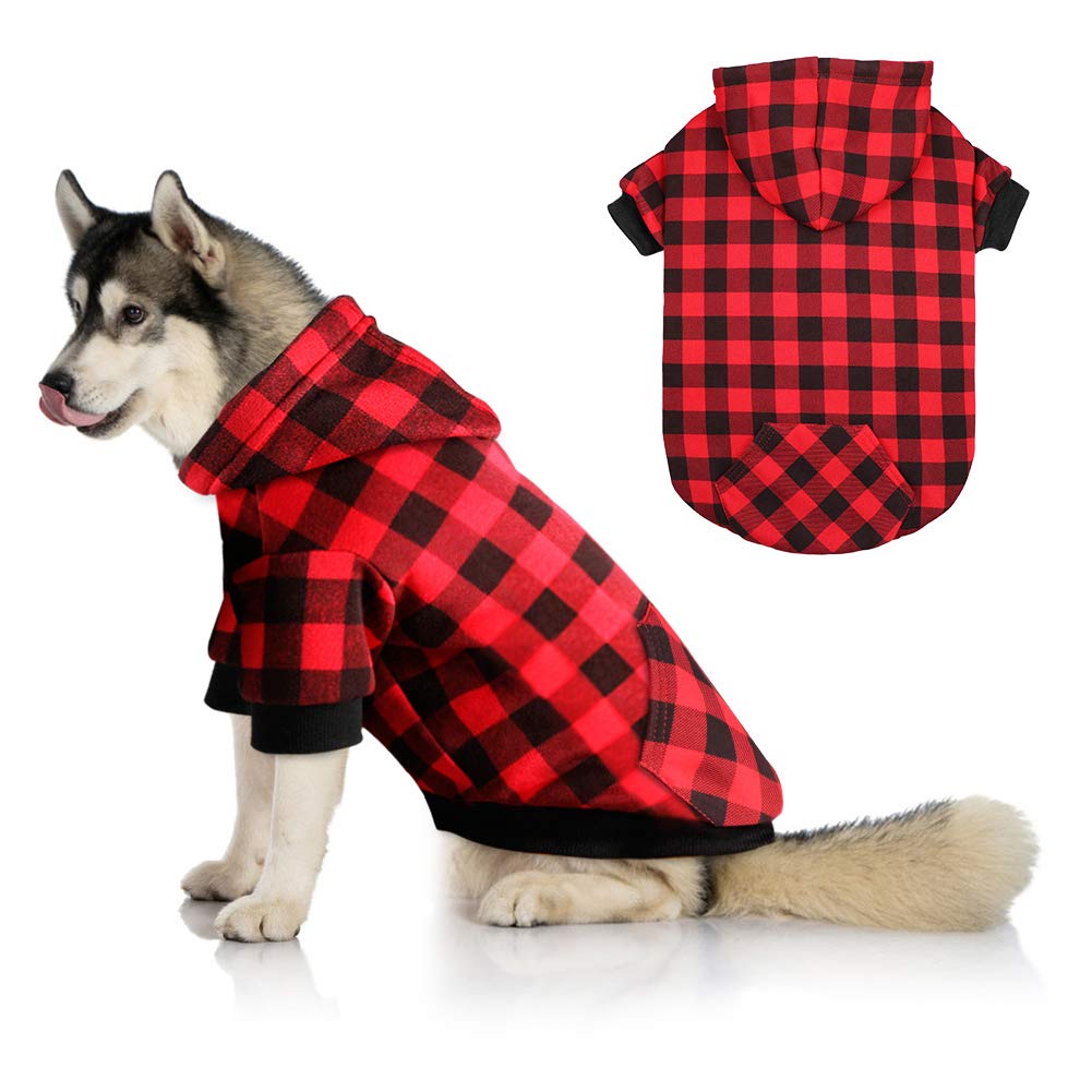 Photo 1 of Red Plaid Dog Hoodie Sweater for Large Dogs Pet Clothes with Hat and Pocket?L?