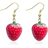 Red Strawberry Earring for Women Her Cute 3D Acrylic Fruit Resin Simulation Strawberry Drop Dangle Earrings