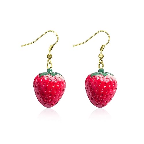 3D Strawberry Earrings For Women - Cute Acrylic Fruit Resin Dangle Earrings