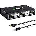 KVM Switch HDMI 2 Port 4K@30Hz, HDMI and USB Switch for 2 Computer Share one Set of Keyboard Mouse and 1 UHD Monitor, Support Hotkey Switch, with 2 HDMI Cable and 2 USB Cable