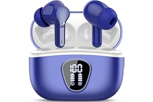 BESNOOW Wireless Earbuds, Bluetooth 5.4 Headphones HiFi Stereo, Bluetooth Earbuds with ENC Noise Cancelling Mic, IP7 Waterproof in Ear Earphones, 48H, LED Display Ear buds for Pad Workout Sports, Navy blue
