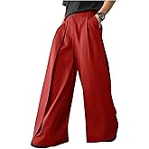 OYOANGLE Men's Baggy Wide Leg Pants Zipper Fly Pleated Trousers Business Casual Dress Pants with Pocket