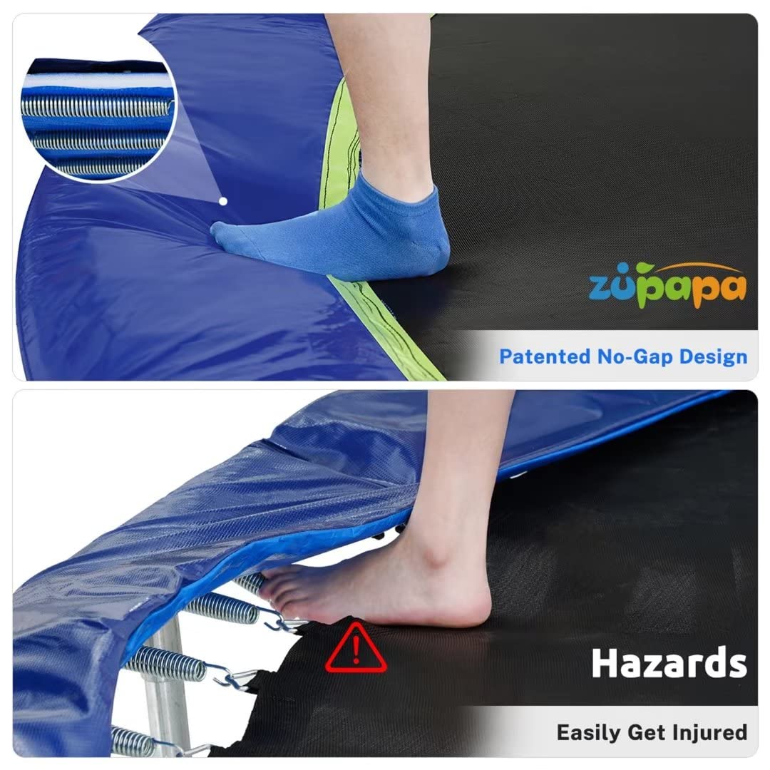 Zupapa No-Gap Design 16 15 14 12 10FT Trampoline with Safety Enclosure Net and Non-Slip Ladder 10-Year Quality Assurance Perfect for Kids Family Outdoor Backyard Fun