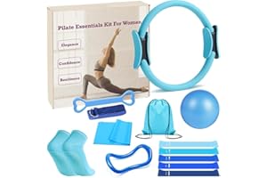 Pilates Ring and Ball Set Yoga Accessories - Essential Home Set Including Pilates Circle, 2 Silicone Resistance Bands, Mini Y