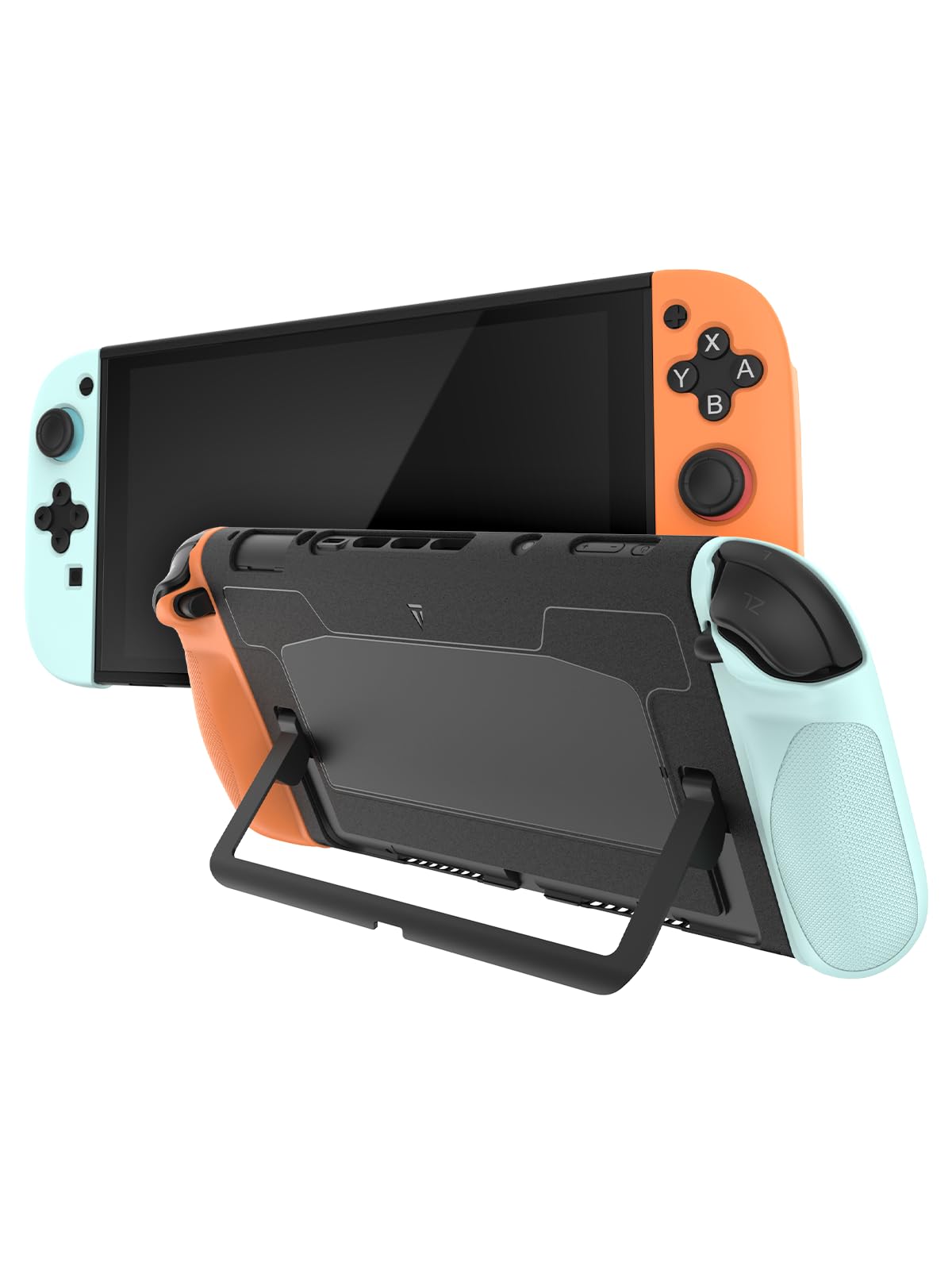 TUDIA Snap-On Case Compatible with Nintendo Switch 2 (2025) - [Kickstand Access] Dockable Slim Scratch-Resistant Console PC Cover with Enhanced Shockproof TPU Handheld Grip (Red/Blue, Black Back)