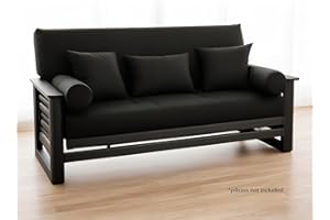 National Allergy 100% Cotton Zippered Futon Cover Full Size - Black - Machine Washable Futon Mattress Cover with Zipper, Durable Armless Sofa Bed Covering (54x75)