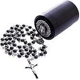WHLHMK 6mm Rosary Beads with Rosary Box, Black Glass Saint Benedict Necklace, Anglican Prayer Beads Catholic Gifts