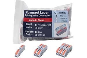 YQSIYU Lever Nuts Wire Connectors Bag of 60, Easy to Operate Clamp Lever Terminals DIY Splicing Wire Connectors in Gray with Orange Handle