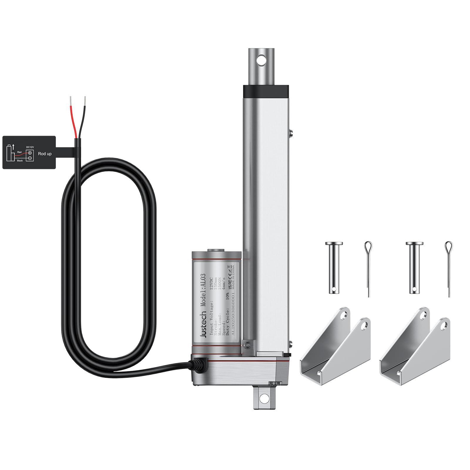 Justech 150mm 6-inch Linear Actuator Motor Heavy Duty 1500N 12V Actuators for Auto Car RV Electric Door Opener Industrial Agricultural Machinery Sweeping Vehicles Vessels Cargo Medical Window-Silver