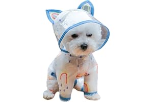 QWINEE Dog Raincoat Rainbow Print Waterproof Rain Jacket Rain Poncho for Puppy Small Dogs Blue L