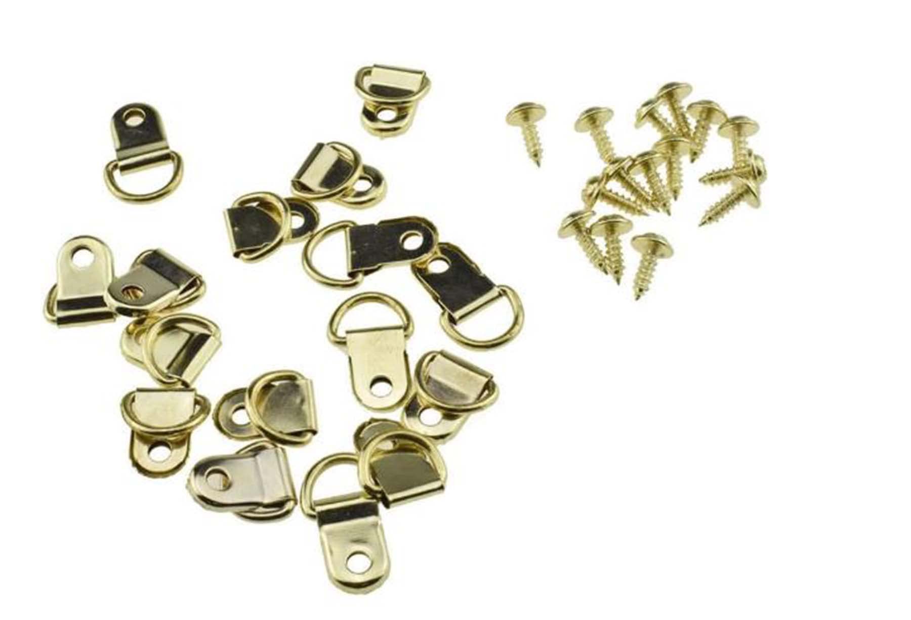 Palmetto Housewares Picture Frame Hangers D-ring 100 Sets, Picture D-Shape Hooks 100PCS (Golden-100)