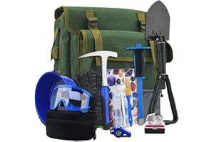 EEEOZ 15 PCS Geology Rock Pick Hammer Kit, 22oz Hammer & Digging Chisels for Rock Hounding, Gold Mining & Prospecting Equipment Tool Shovel,Backpack,Magnifying Glass, Goggles,Whistle，Soil sieve (VO4)