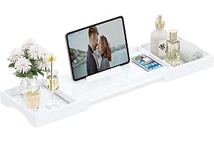 Rulyyo Tub Caddy - Expandable Bathtub Tray, Waterproof for Luxury Bath - 18-32.5 Inch White