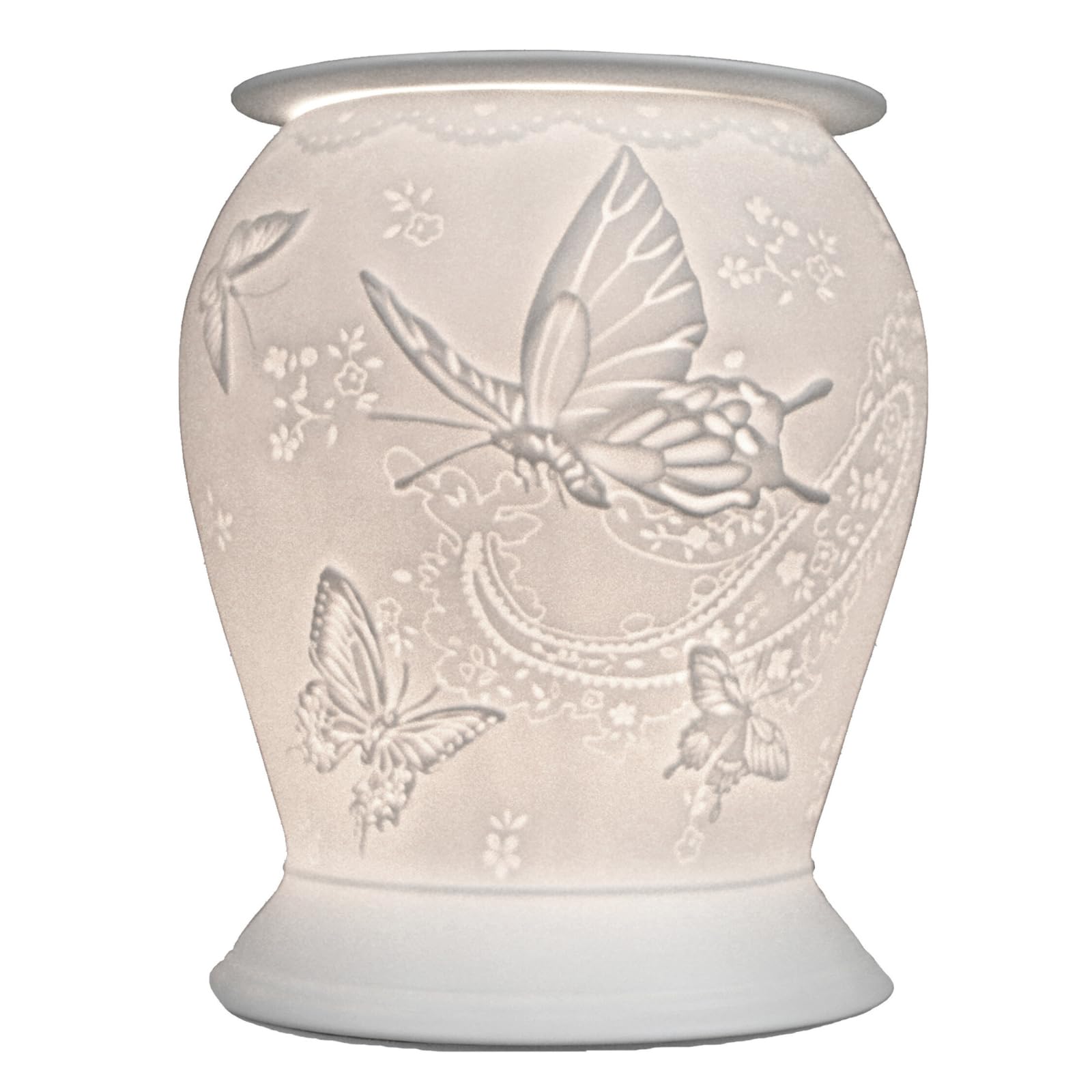 Cello Porcelain Barrel Electric Melt Burner - Silk Wings Pattern with 3D Image Projection Home Bedroom Decor Bulb Wax and Essential Oil Warmer Room Fragrance Kids Child Gift for Family