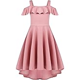Arshiner Girls Summer Dress Off Shoulder Flutter Sleeve Midi Swing Cassual Formal Dresses with Pocket