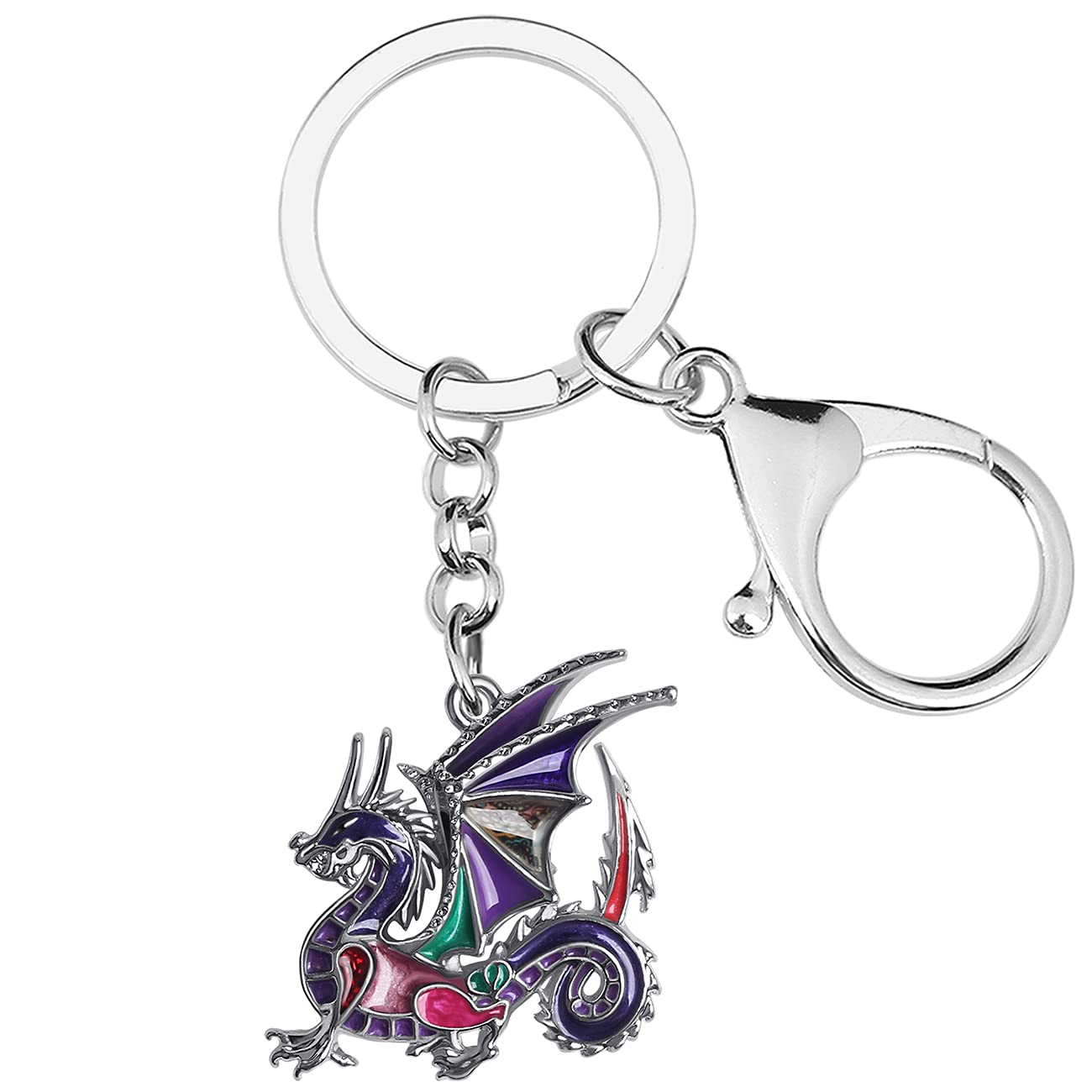 WEVENI Enamel Alloy Dainty Dragon Keychain Dinosaur Keyring Fashion Jewelry For Women Girls Bag Car Wallet Charms (Violet)