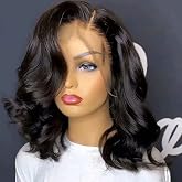 Body Wave Short Bob Human Hair Wig 13x4 HD Transparent Lace Front Human Hair Wig Brazilian Hair Natural Color 150% Density Short wigs Ocean Wave Pre Plucked With Baby Hair For Women