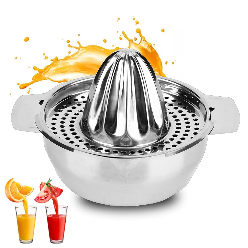 TOPINCN Manual Juicer, Hand Fruit Press Stainless Steel Portable Fruit Lemon Lime Orange Squeezer Household Juicer Strainer Dishwasher Safe