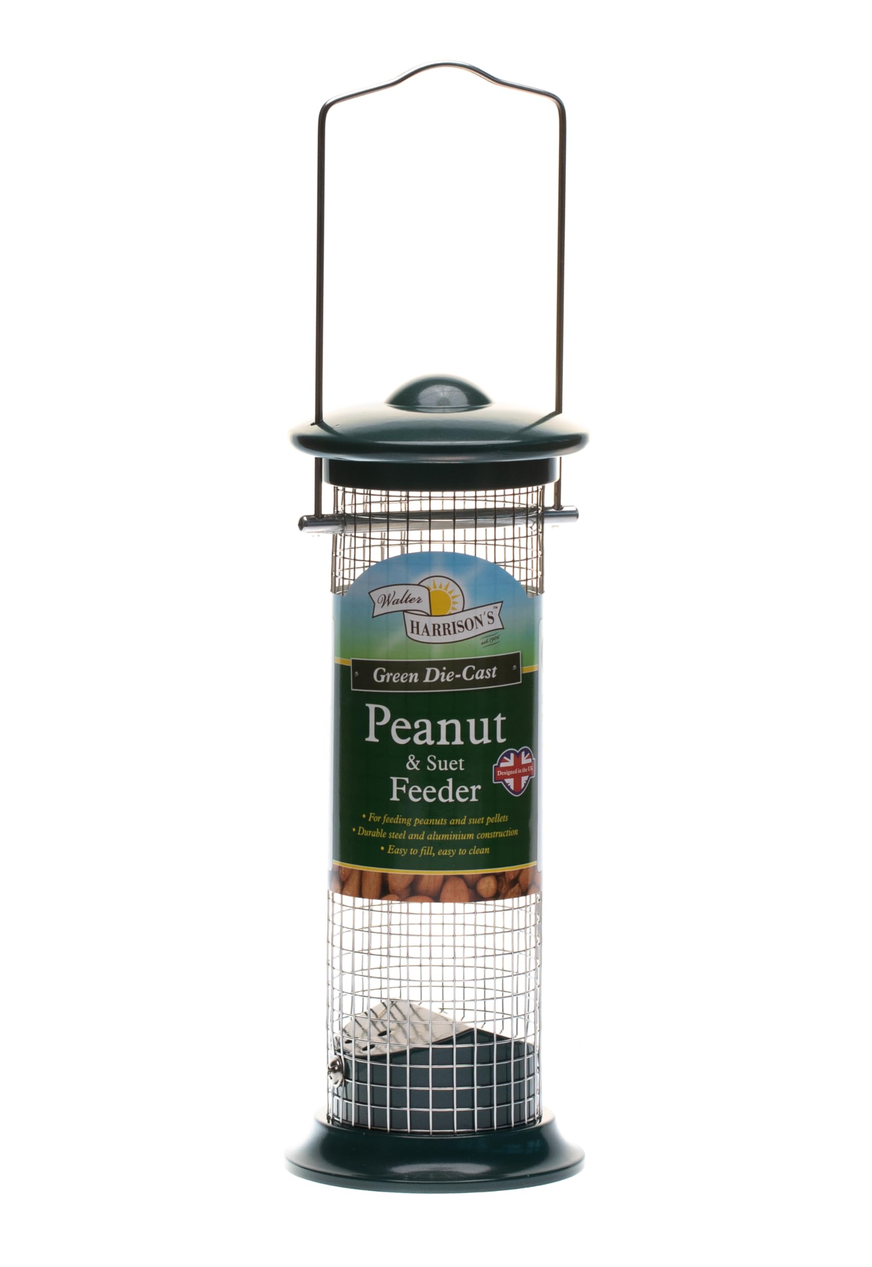 Walter Harrison's Peanut and Suet Green Die Cast Wild Bird Hard-Wearing Hanging Feeder - Small - 20 cm