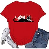 VQD Women's Valentine's Day Shirt Cat Valentine Black Cat T-Shirts Love Heart Lover Girlfriend Tee Tops