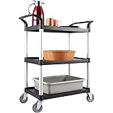 Restlrious Plastic Utility Cart with Wheels 3-Tire Rolling Food Service Cart Heavy Duty Commercial Storage Cart for Restauran