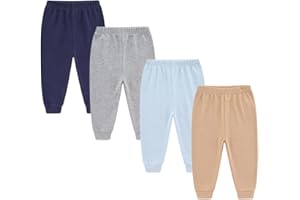 CHAMIE Unisex Newborn Baby Cotton 4-Pack Pants Embroidery Pringting Casual Leggings 0-24 Months for Boys and Girls