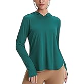 Emlovm UV Sun Protection Shirts for Women with Hoodie UPF 50+ Long Sleeve Lightweight SPF Clothing for Hiking Fishing Teal Green Medium