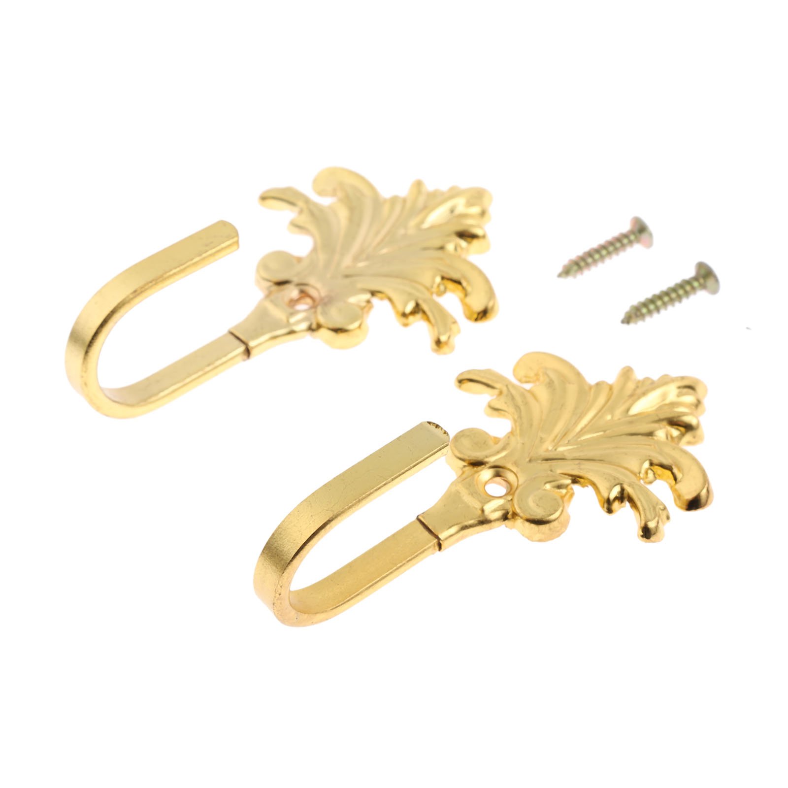 Hicello 2Pcs Gold Vintage Maple Leaves Curtain Drapery Tieback Door Wall Towel Cloth Coat Hook Holder With Screws