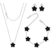 Five Leaf Clover Jewelry Set for Women | 18K Gold Plated Bracelet Necklace Earrings | 5 Leaf Lucky Pendant and Ear Studs for Her