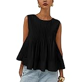 Wyeysyt Womens Pleated Peplum Tops Summer Sleeveless Ruffled Tank Tops Babydoll Blouse Casual Shirred Flowy Shirts(Black-L)