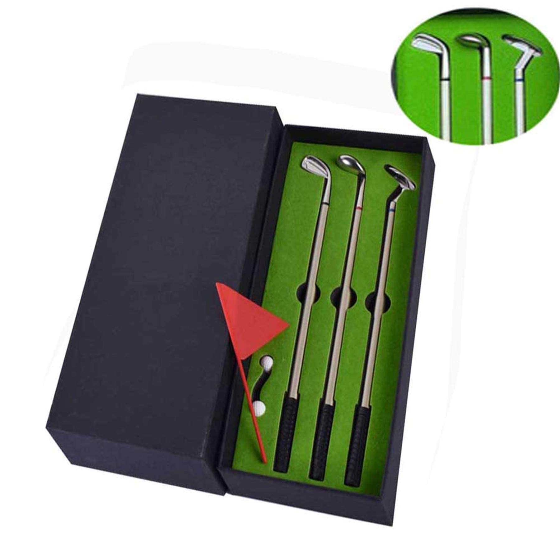 Mini Golf Club Putter Ballpoint Pen Golfers Gift Box Set Desktop Decor for School Supplies Golf accessories (A)
