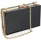 WJCD Women Clear Purse Acrylic Box Clutch Handbag, Small Transparent Crossbody Evening Bag Stadium Approved Gold Chain Strap