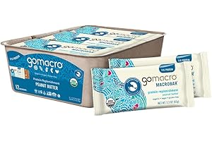 GoMacro MacroBar Organic Vegan Protein Bars, Peanut Butter, 2.3 Ounce Bars (Pack of 12)