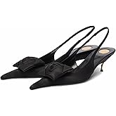 CAGLGLZ Kitten Heel Slingbacks for Women Satin Flower Pointed Toe Gold Low Heel Pumps Ankle Strap Backless Heels Sexy Dressy Party Work Shoes