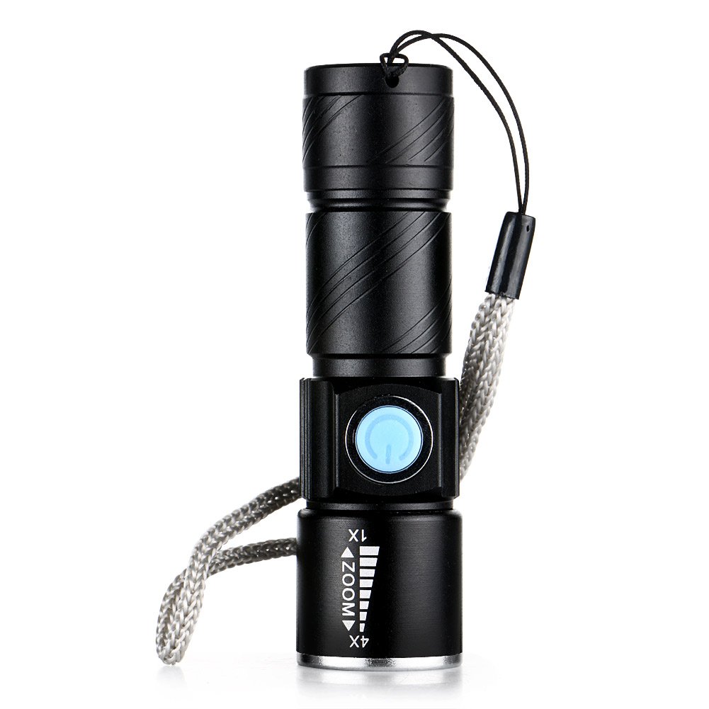 enjoydeal Mini USB Rechargeable LED Flashlight Torch Super Light Zoomable 3 Modes Adjustable Focus Flashlight Torch Light for Outdoor Sport,Hiking,Fishing,Camping