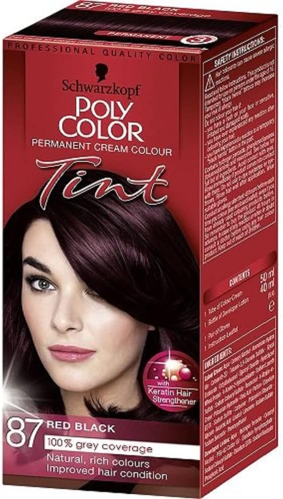 Schwarzkopf Poly Color Tint 87 Red Black Hair Dye Permanent Colour Pack of 3