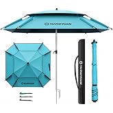 Patio Umbrella with Exclusive Black Coating, 7.2ft/7.8ft Heavy-Duty Double-Layer Nylon Canopy, Adjustable Tilt Sun Shade Outdoor Table Umbrella, UV Protection &amp; Carry Bag for Beach, Fishing, Backyard