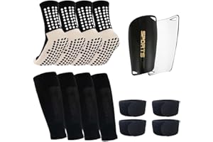 Ukontagood 2 Pairs Mens Grip Soccer Socks, 2 Pairs Shin Sleeves with 1 Pack Shin Guards and 4 Shin Straps, Soccer Game Set 9 Pcs