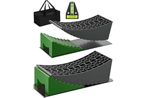 OFISPEED RV Leveling Blocks Ramp Kit, 2 Packs Camper Leveler System for Travel with Two Chocks, 2 Anti-Slip Mats, 1T Bubble Level and Carry Bag, Up to 35000 LBS, Easier & Faster to Level Camper-Green