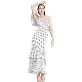 ROYAL SMEELA Polka Dot Dress for Women Ruffle One Shoulder Dress Chiffon Elegant Party Evening Dresses Long Cocktail Dress