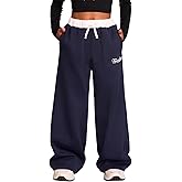 RoseSeek Girl's Baggy Sweatpants Letter Print Elastic Waist Wide Leg Pants Joggers Track Pants Trendy