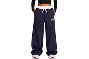 RoseSeek Girl's Baggy Sweatpants Letter Print Elastic Waist Wide Leg Pants Joggers Track Pants Trendy