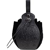 Leather Belt Pouch Medieval Vintage Renaissance Viking LARP Cosplay Costumes Drawstring Coin Purse Phone Holder Waist Bag (Phoenix-Black)