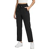 GraceSelect Women's Pants with Drawstring Elastic Zipper Pockets, Black Cozy Casual Pants, High Waist Hiking Capri Jogger