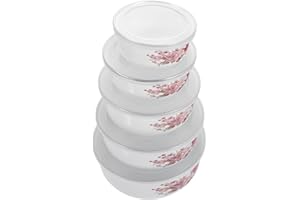DOITOOL Enamel Fresh Bowl Set with Lids 5Pcs Lightweight Food Storage Containers for Soup Salad Noodles Snacks Home Camping a