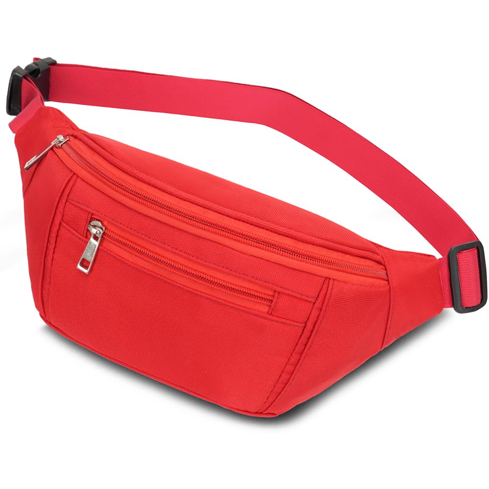 Bumbags Waist Fanny Packs for Men Women, Fashion Bum Bag with Adjustable Belt for Sport Running Hiking Jogging Travel Cycling Walking Dog Boys Ladies ect (Red)