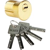 Jeriup Mortise/Rim Lock Single Cylinder,1-1/4"(Overall Length: 32mm), Satin Brass, Copper (Brass) Lock core, dimple Keyway, with 5 Keys, Standard Outdoor &amp; Indoor Use, Door Lock Replacement...