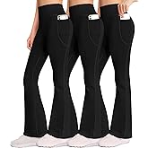 AENLLEY Girl Yoga Flare Wide Leg Tummy Control Stretchy Pants for Causal with Pockets 3 Pack
